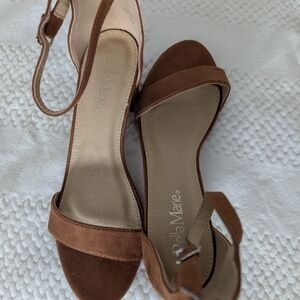 Bella Marie Tan Brown Suede Ankle-Strap Sandals